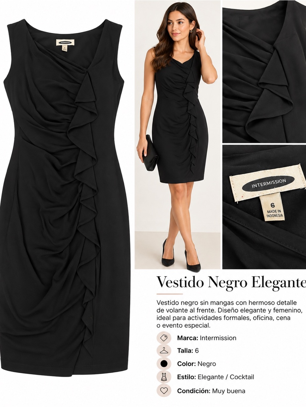 Intermission Ruched Mini Dress in Black Size 6